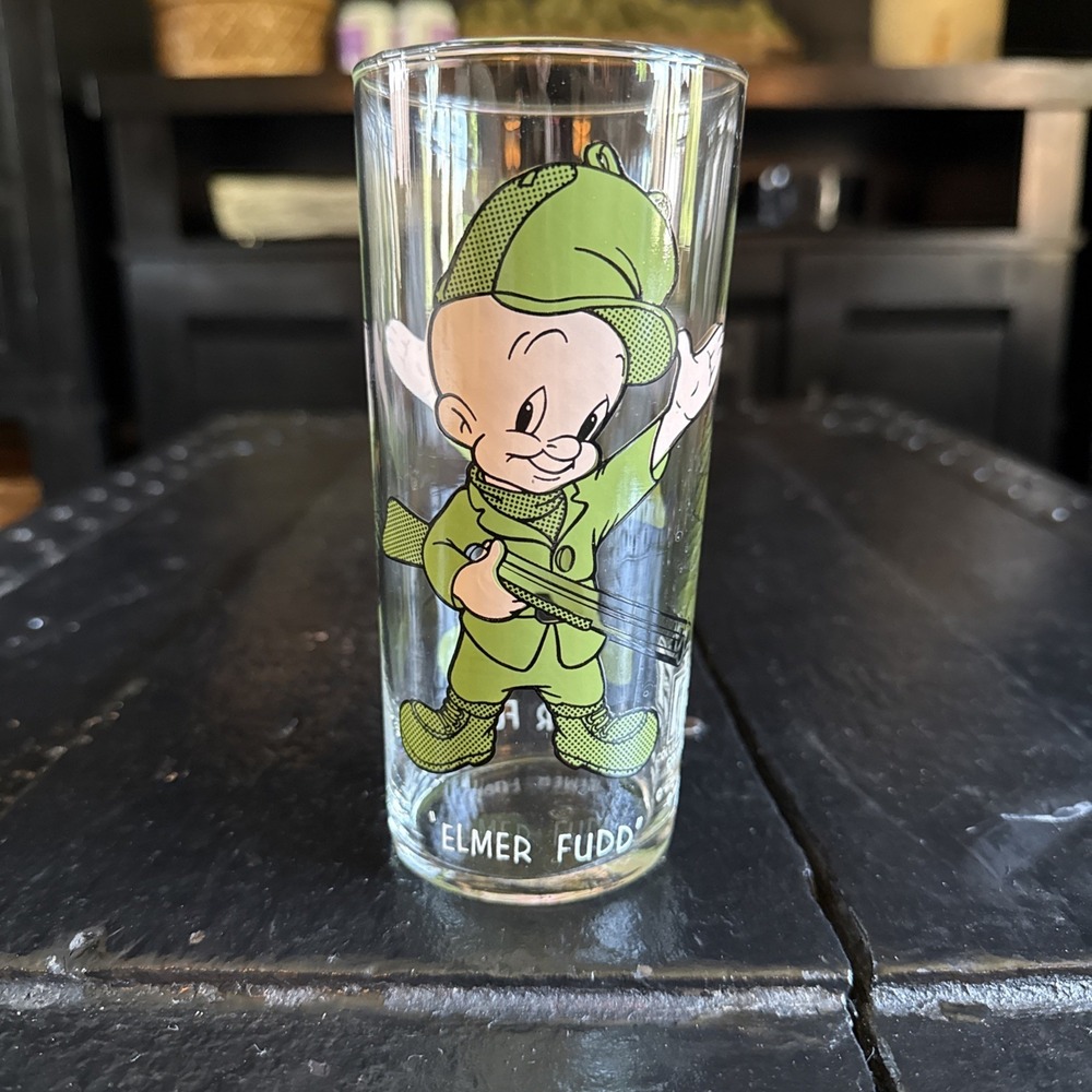 1973 LOONEY TUNES Tumbler Glass ELMER FUDD Pepsi White Letters Mint Warner Bros
